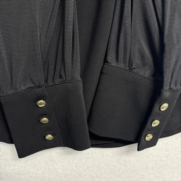 Anne Klein Blouse M Black Long Sheer Sleeves Gold Button Cuff - Picture 6 of 9